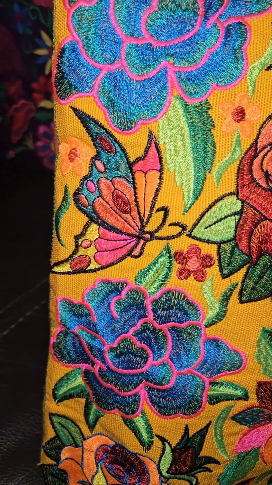 Large Embroidered Floral Tote Purse