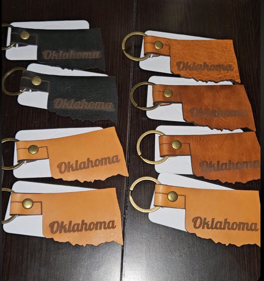 Oklahoma Shaped Leather Keychain