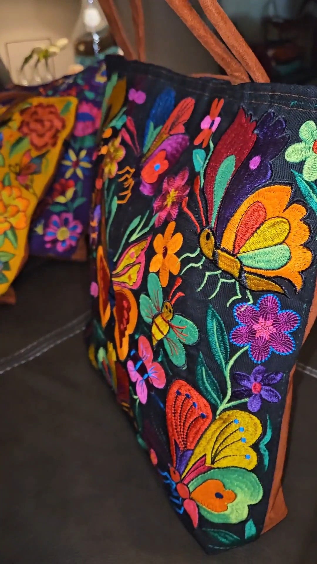 Large Embroidered Butterfly Tote Purse