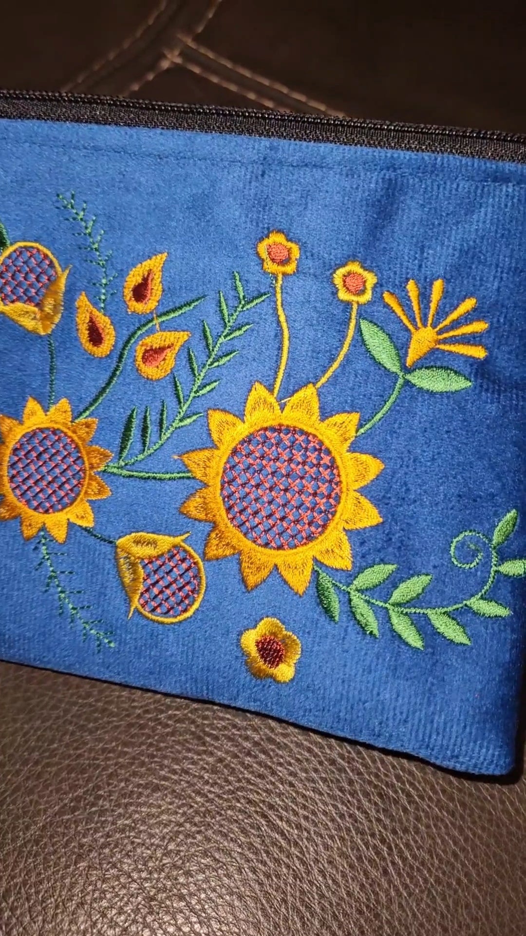 Large Embroidered Sunflower Wristlet