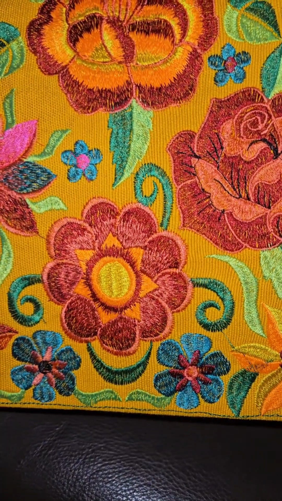 Large Embroidered Floral Tote Purse