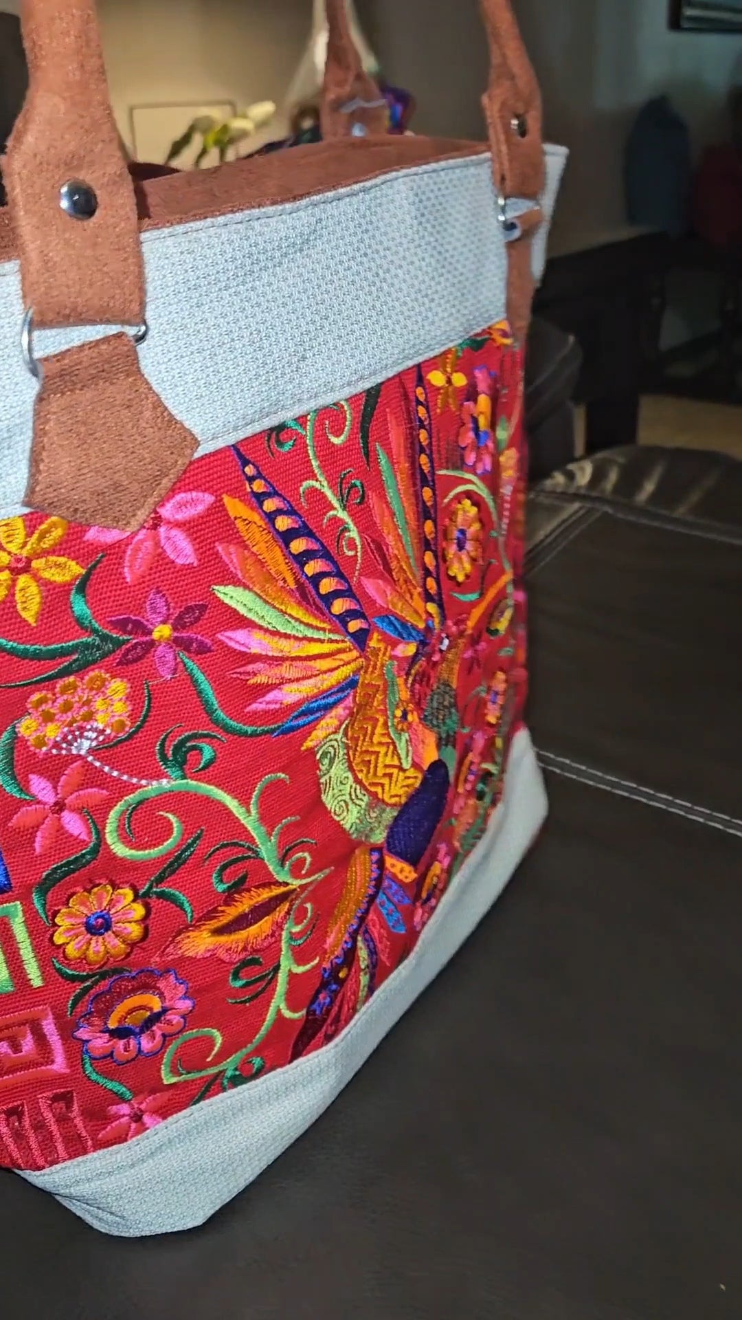 Embroidered Hummingbird Tote Purse