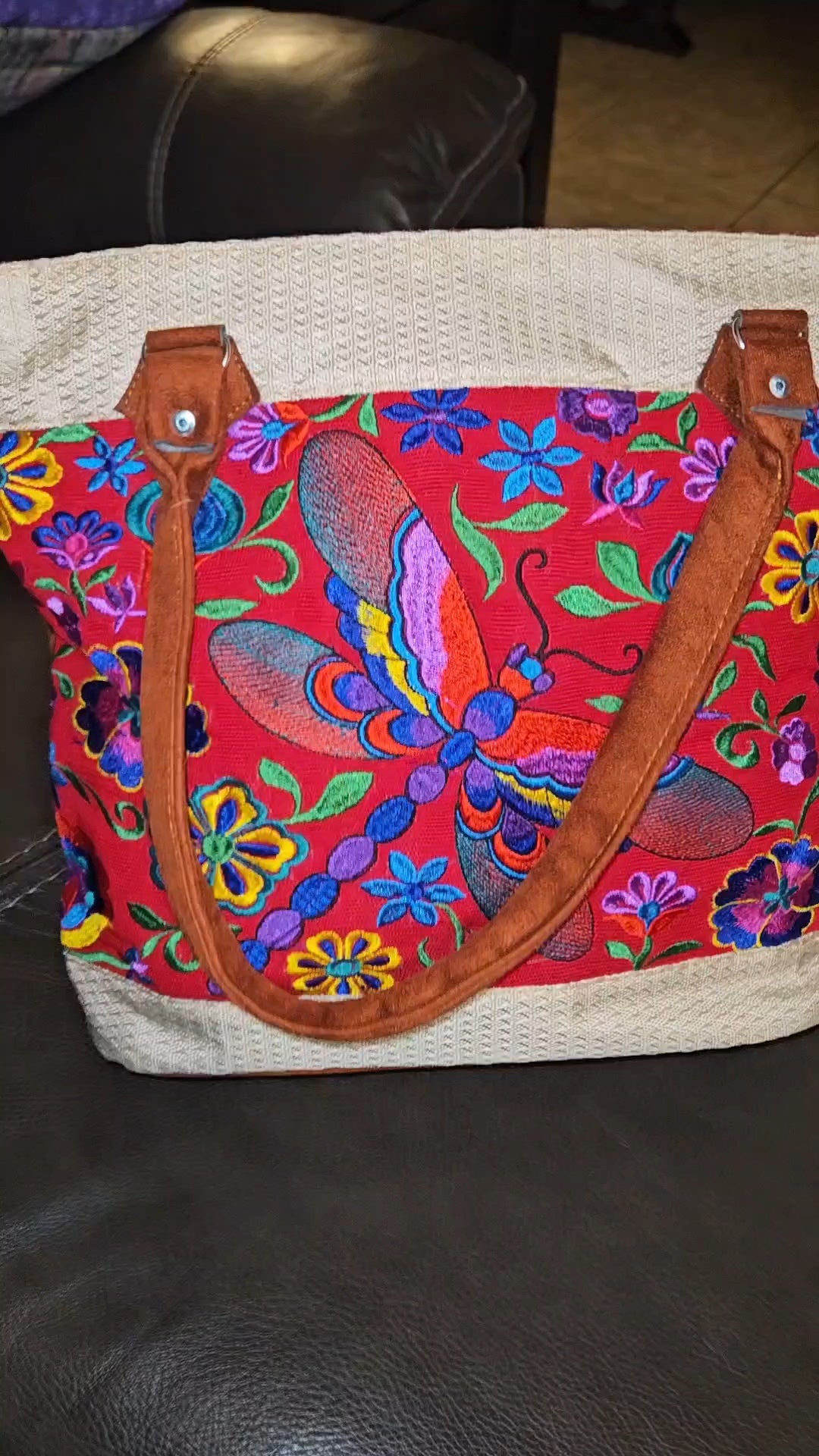 Embroidered Dragonfly Tote Purse
