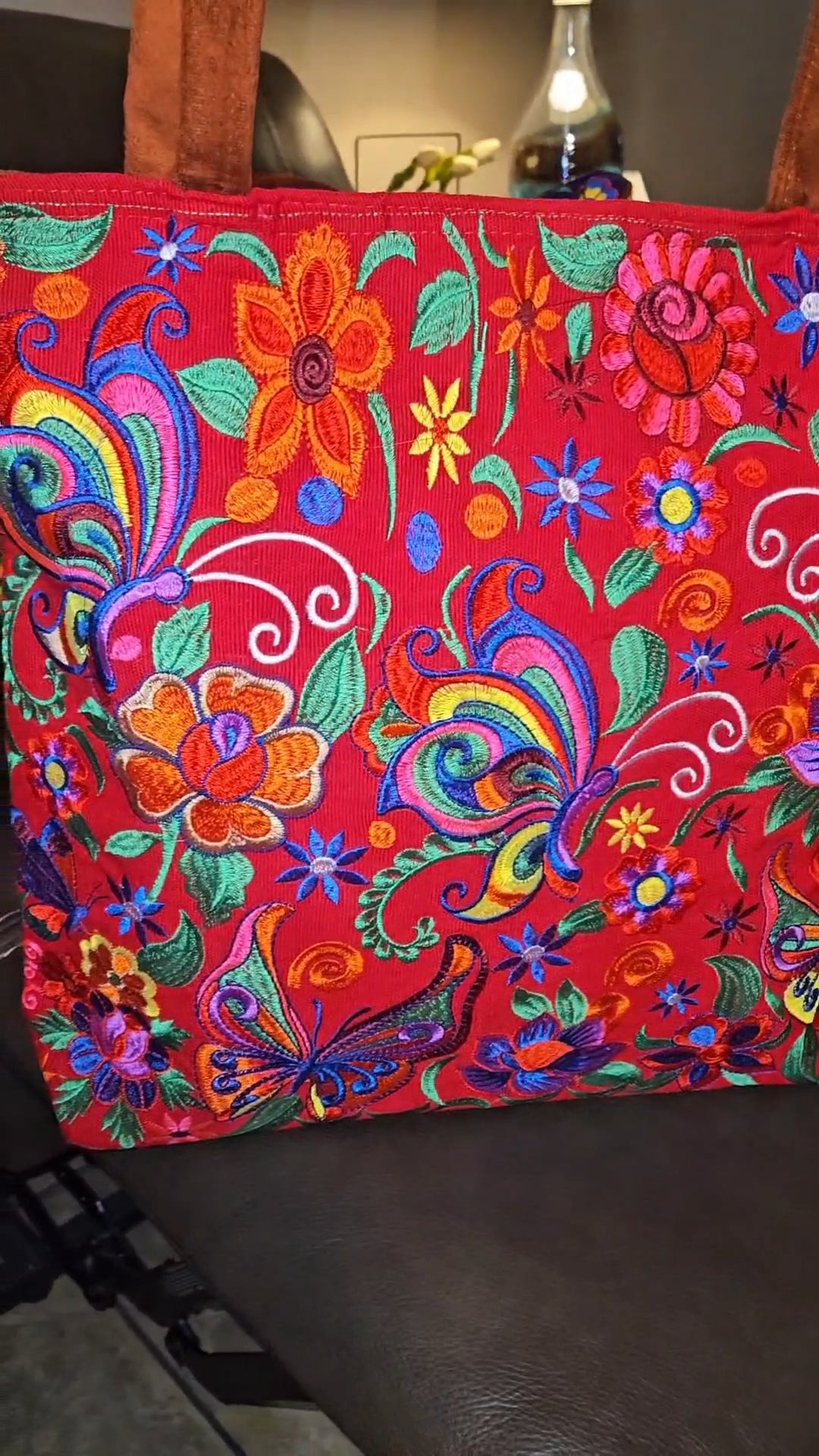 Large Embroidered Butterfly Tote Purse