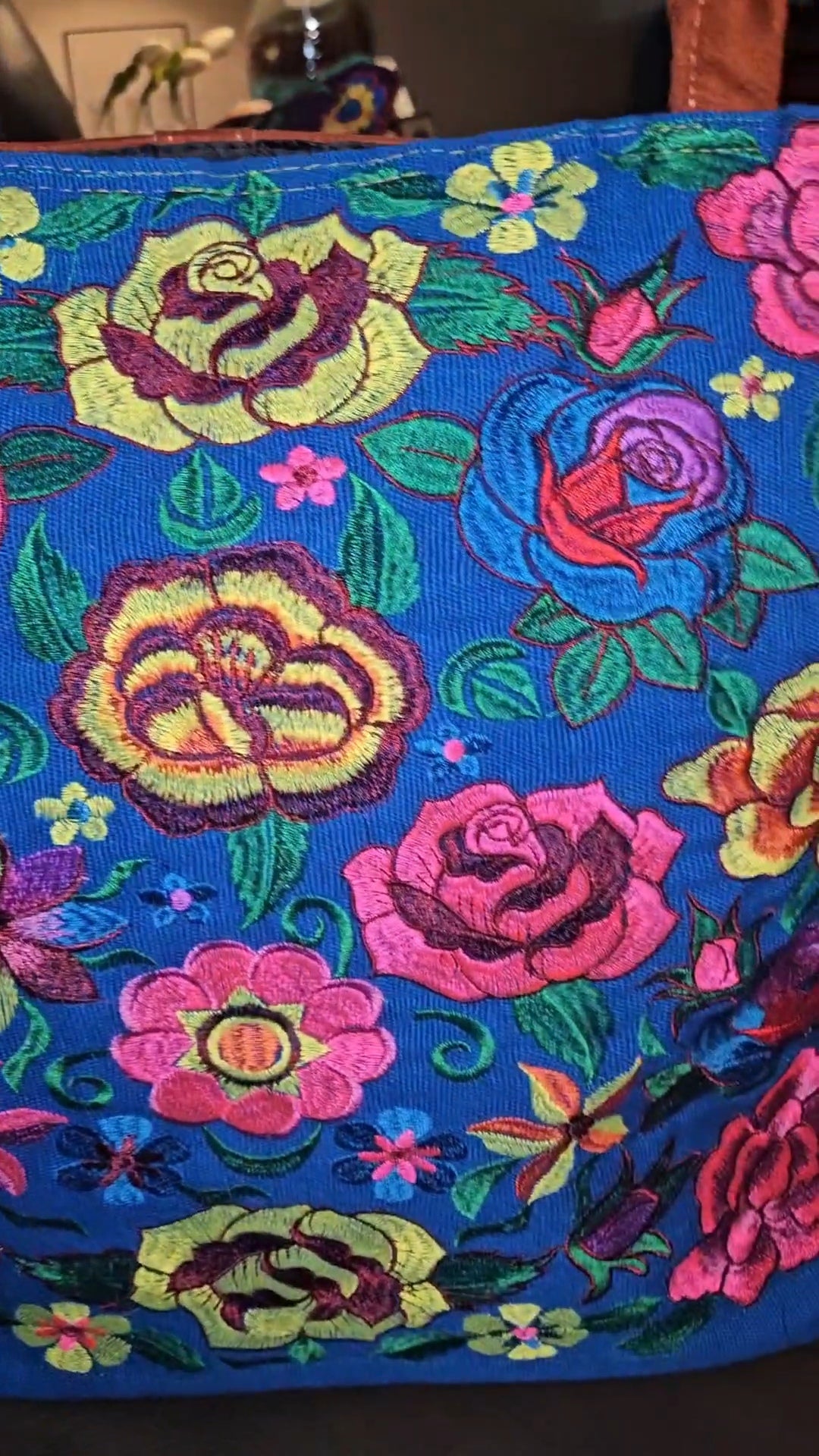 Large Embroidered Floral Tote Purse