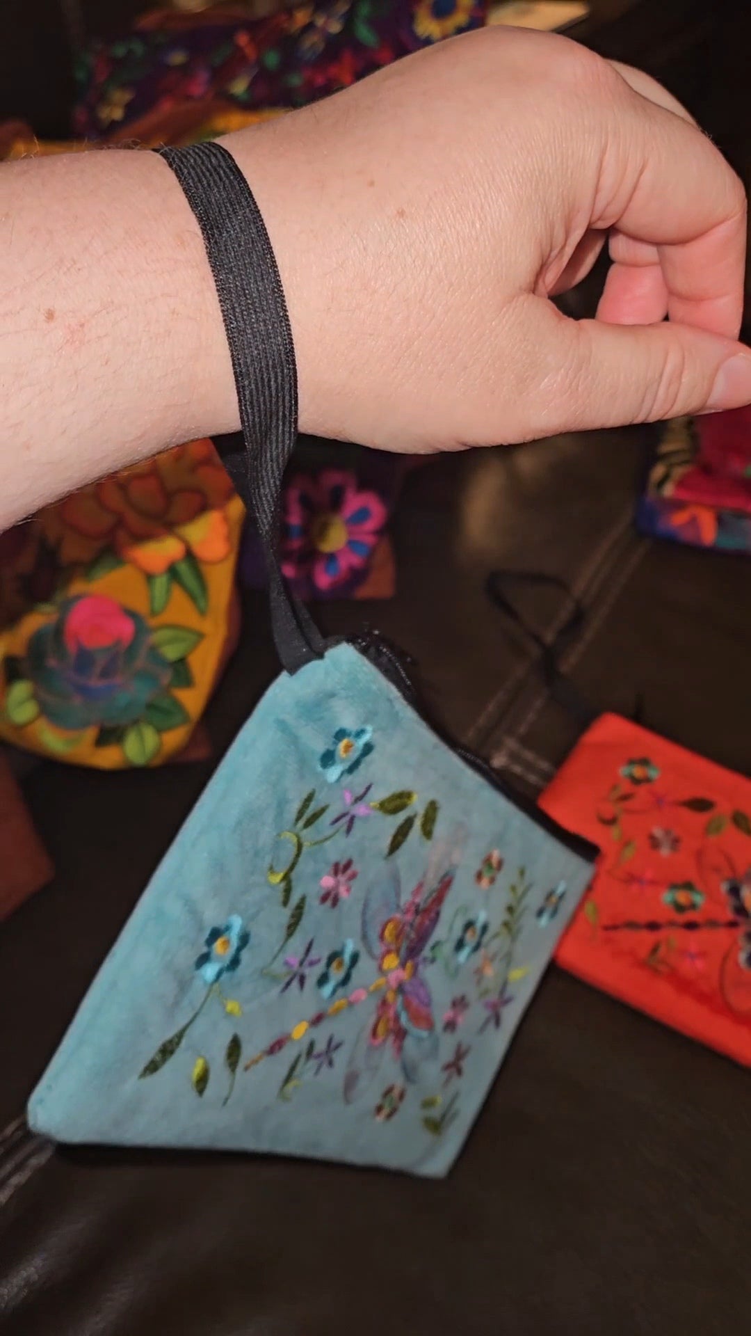 Large Embroidered Dragonfly Wristlet