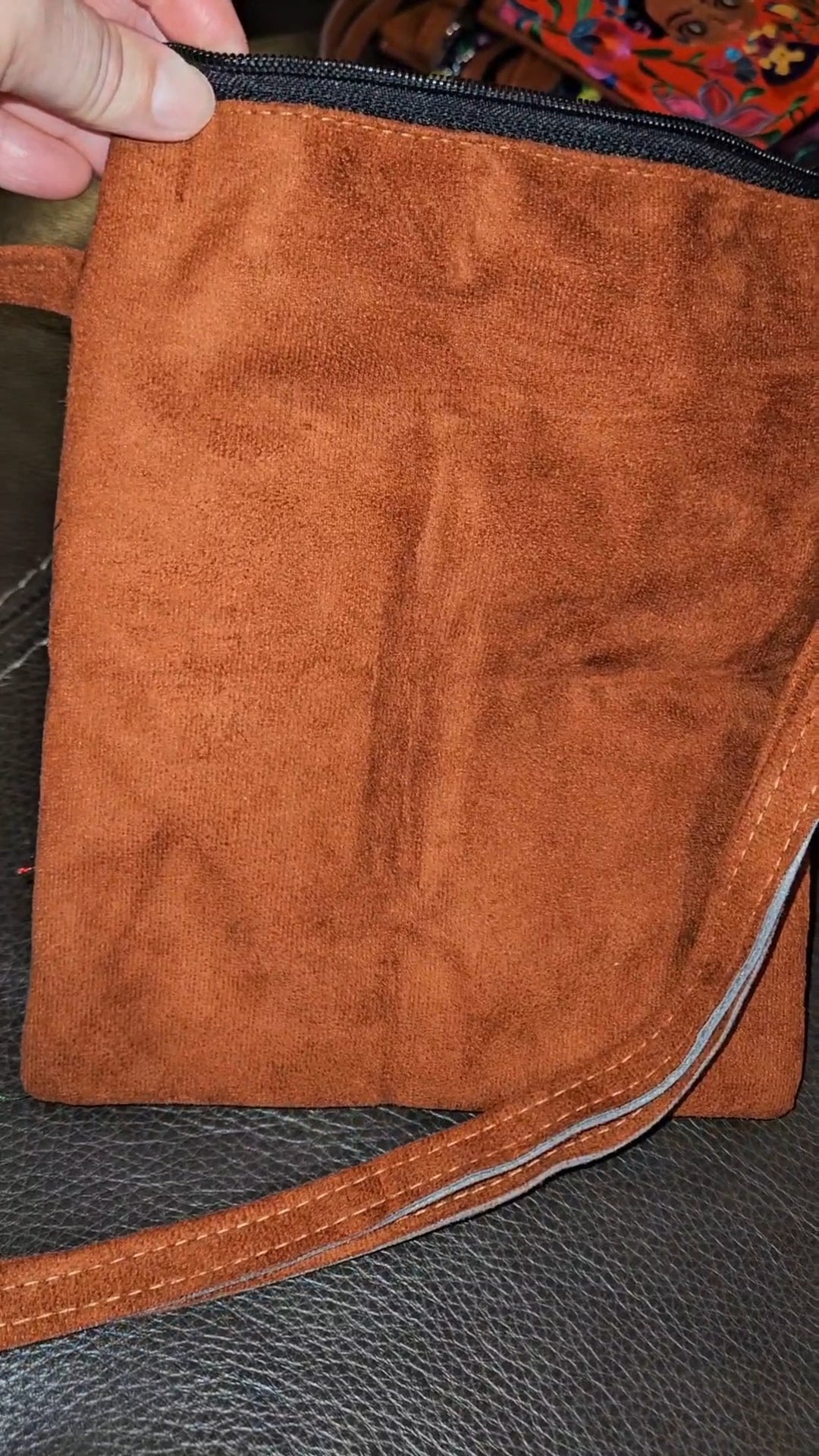 Embroidered Hummingbird Leather Crossbody Purse