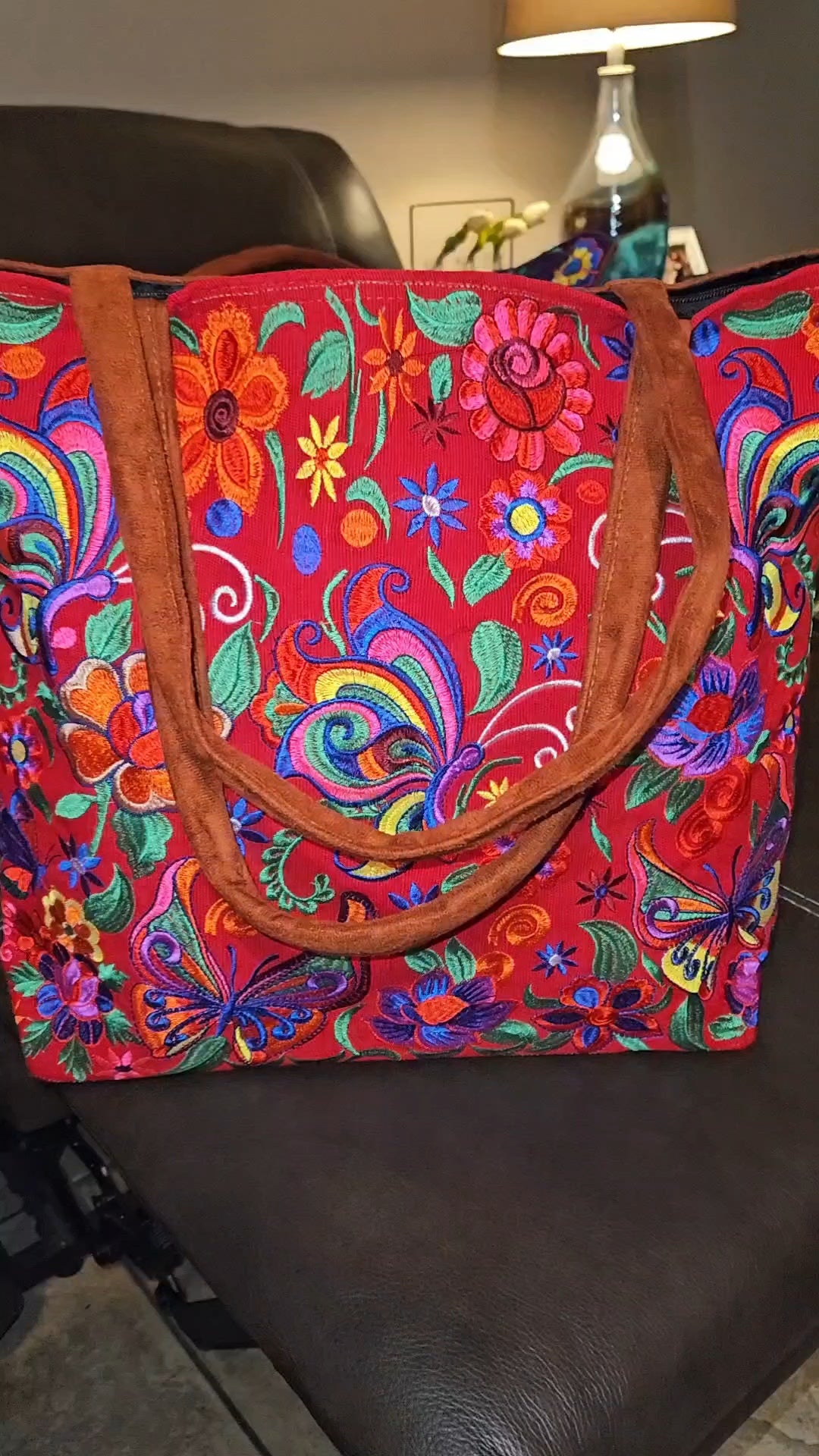 Large Embroidered Butterfly Tote Purse