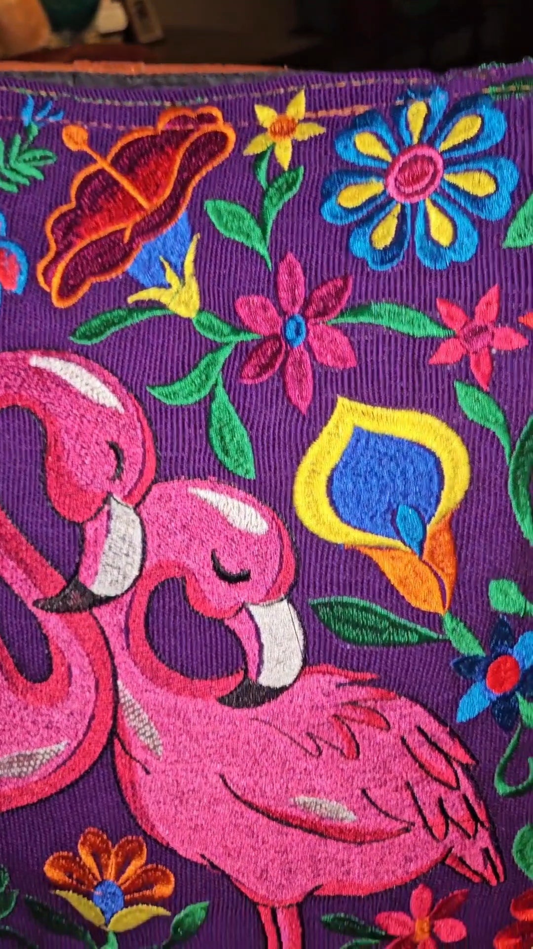 Large Embroidered Flamingo Tote Purse