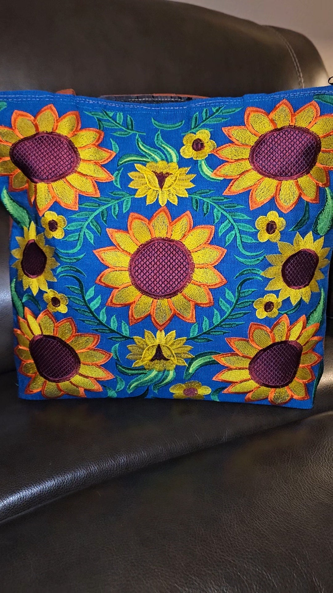 Large Embroidered Sunflower Tote Purse