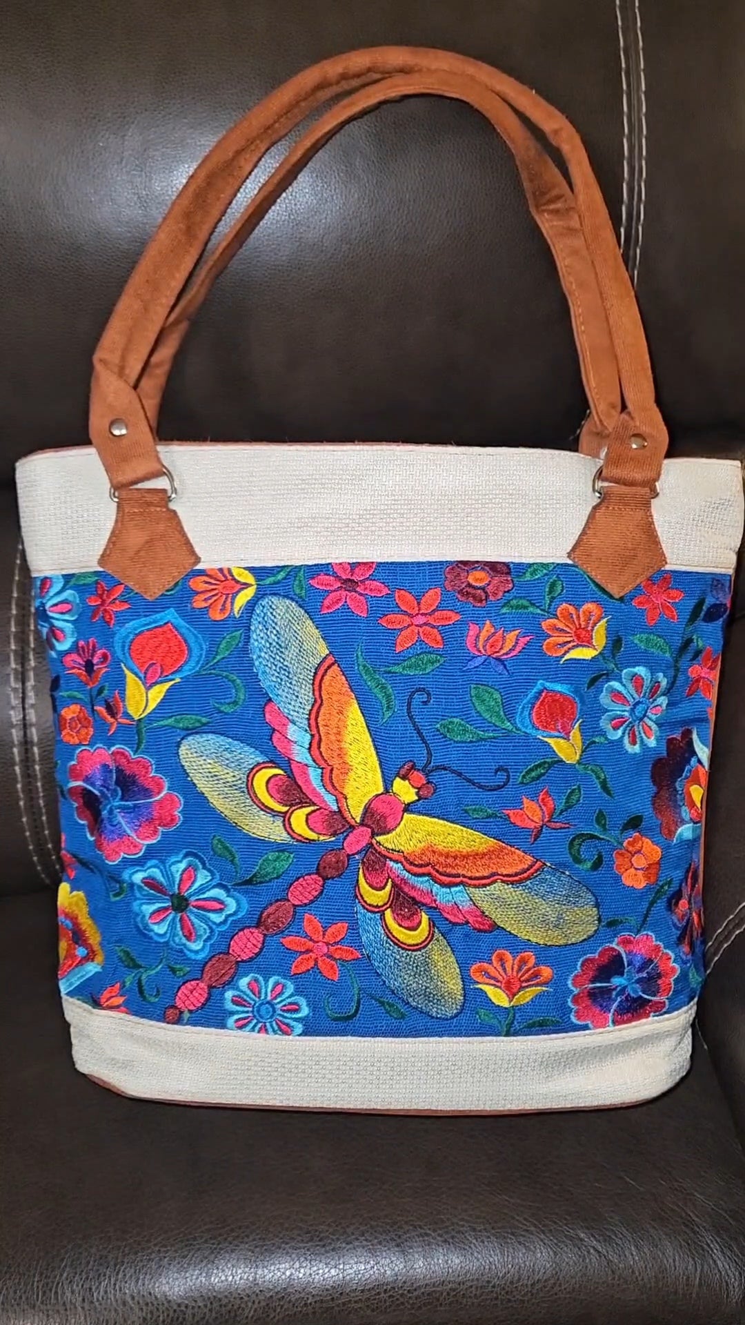 Embroidered Dragonfly Tote Purse