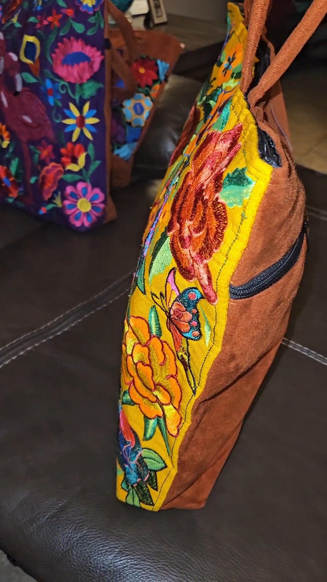 Large Embroidered Floral Tote Purse