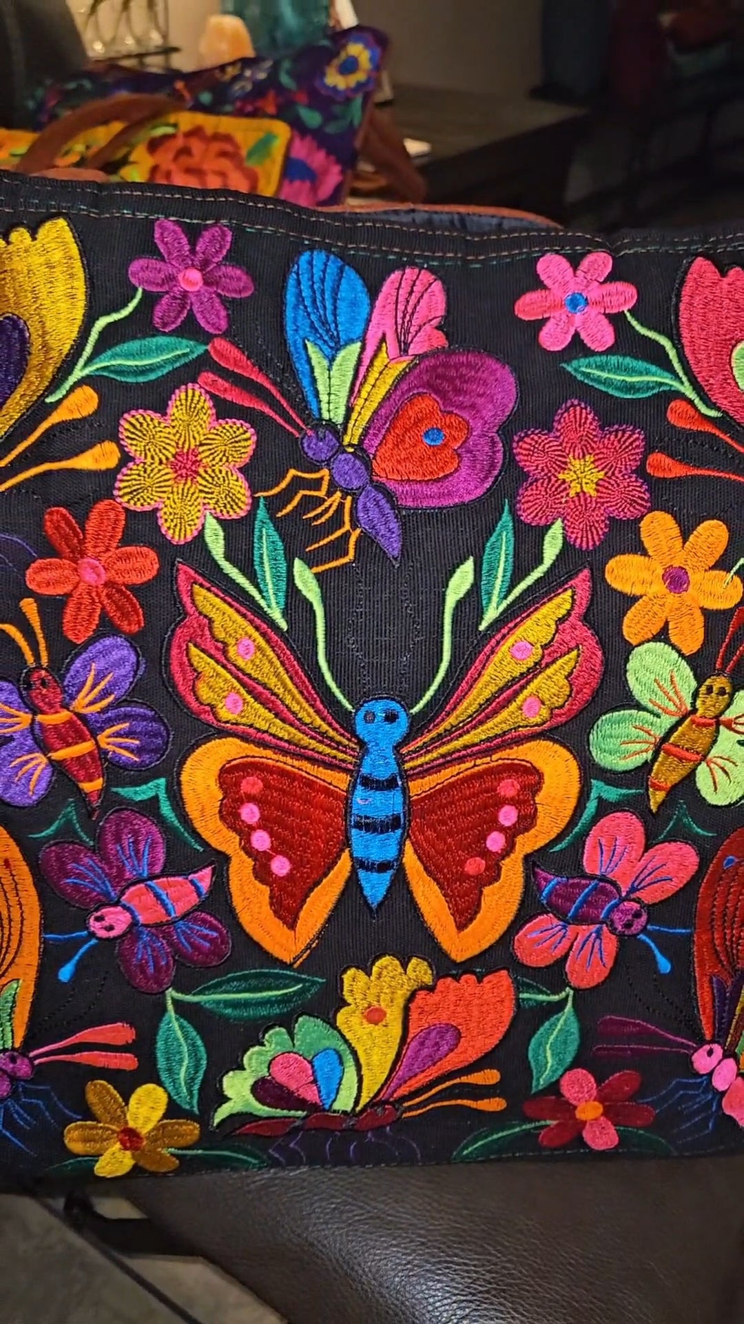Large Embroidered Butterfly Tote Purse