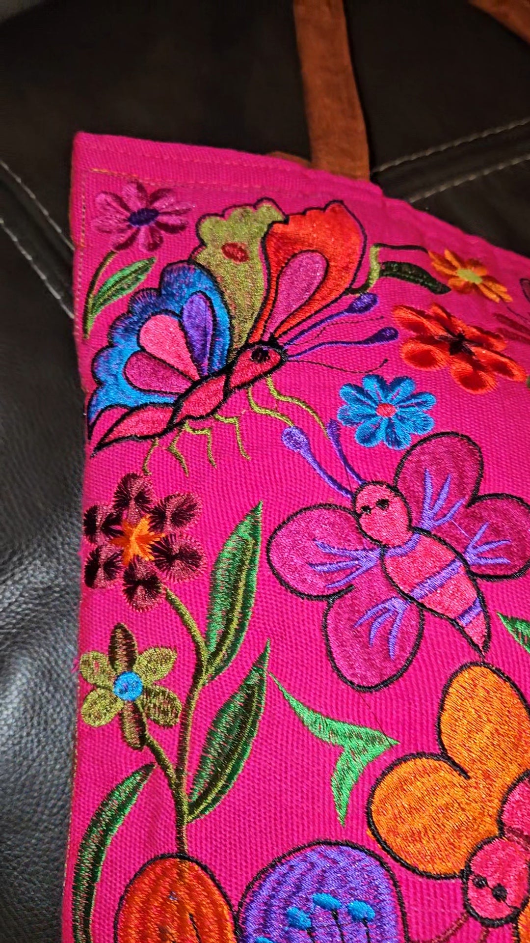 Large Embroidered Butterfly Tote Purse