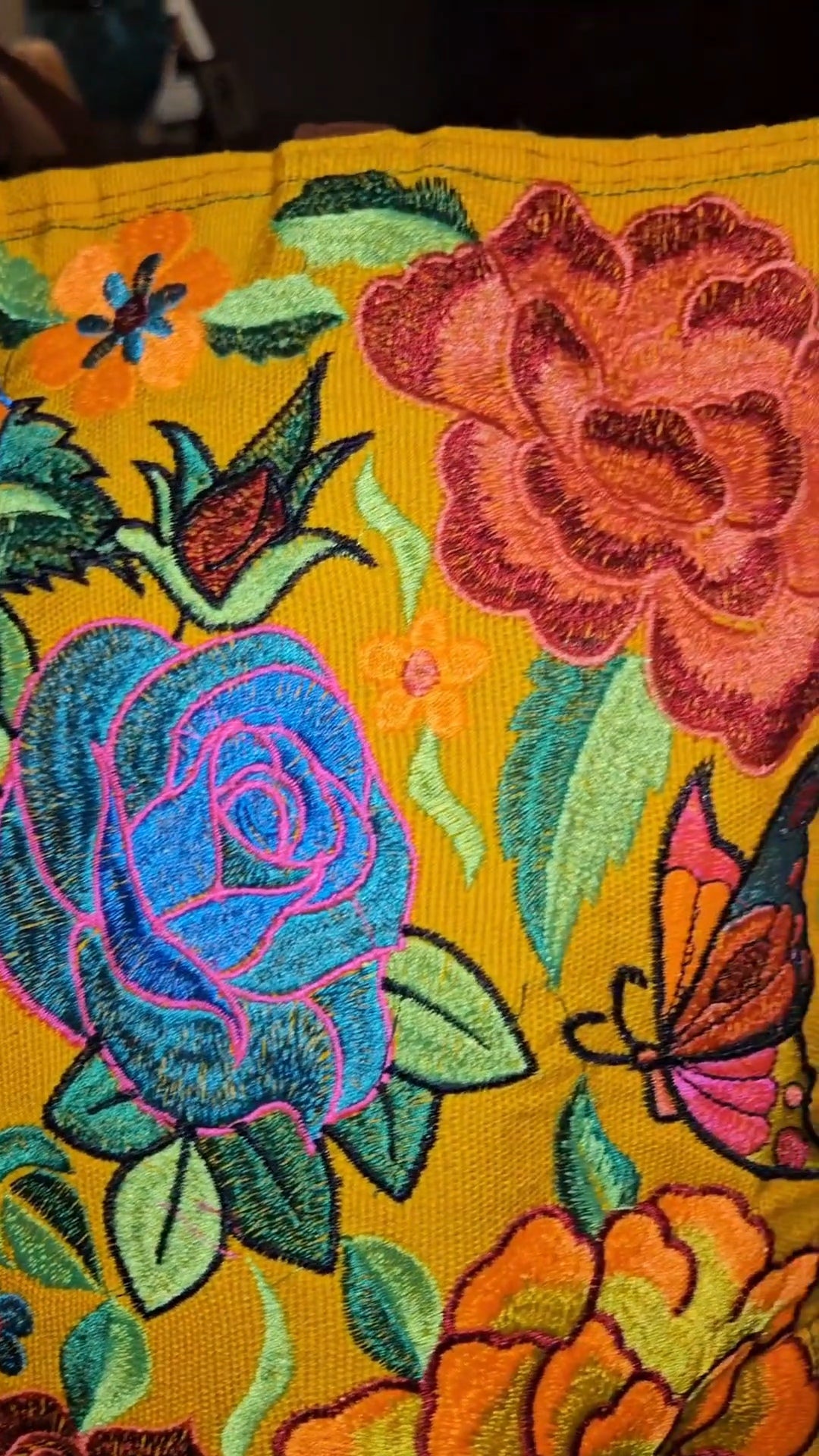 Large Embroidered Floral Tote Purse