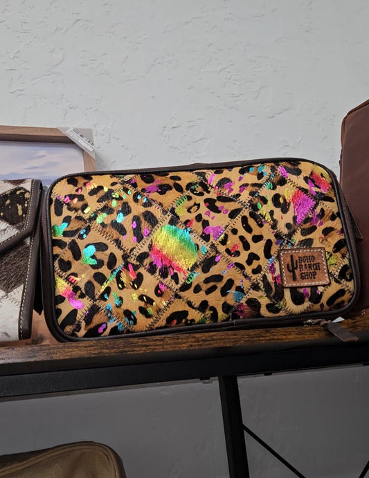 Genuine Leather Cowhide Cosmetic Travel Bag