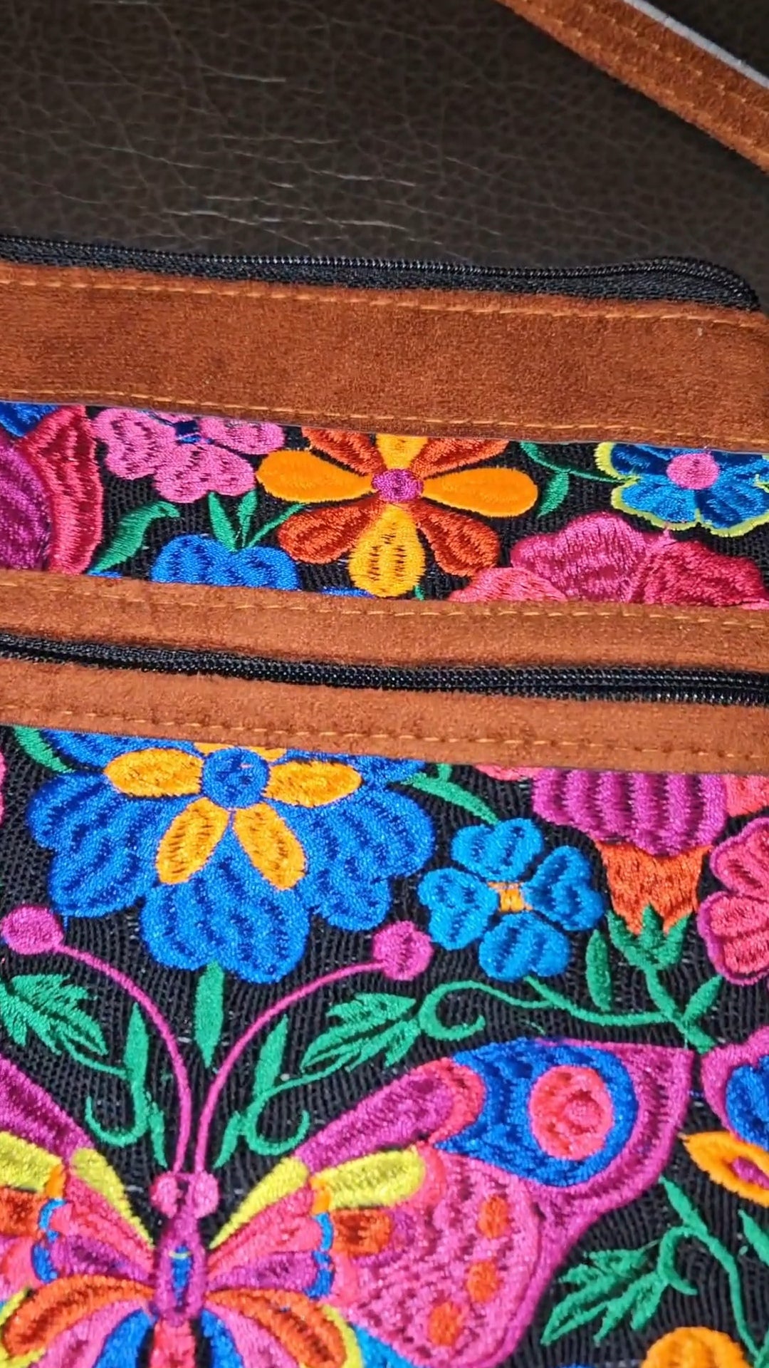 Embroidered Butterfly Leather Crossbody Purse