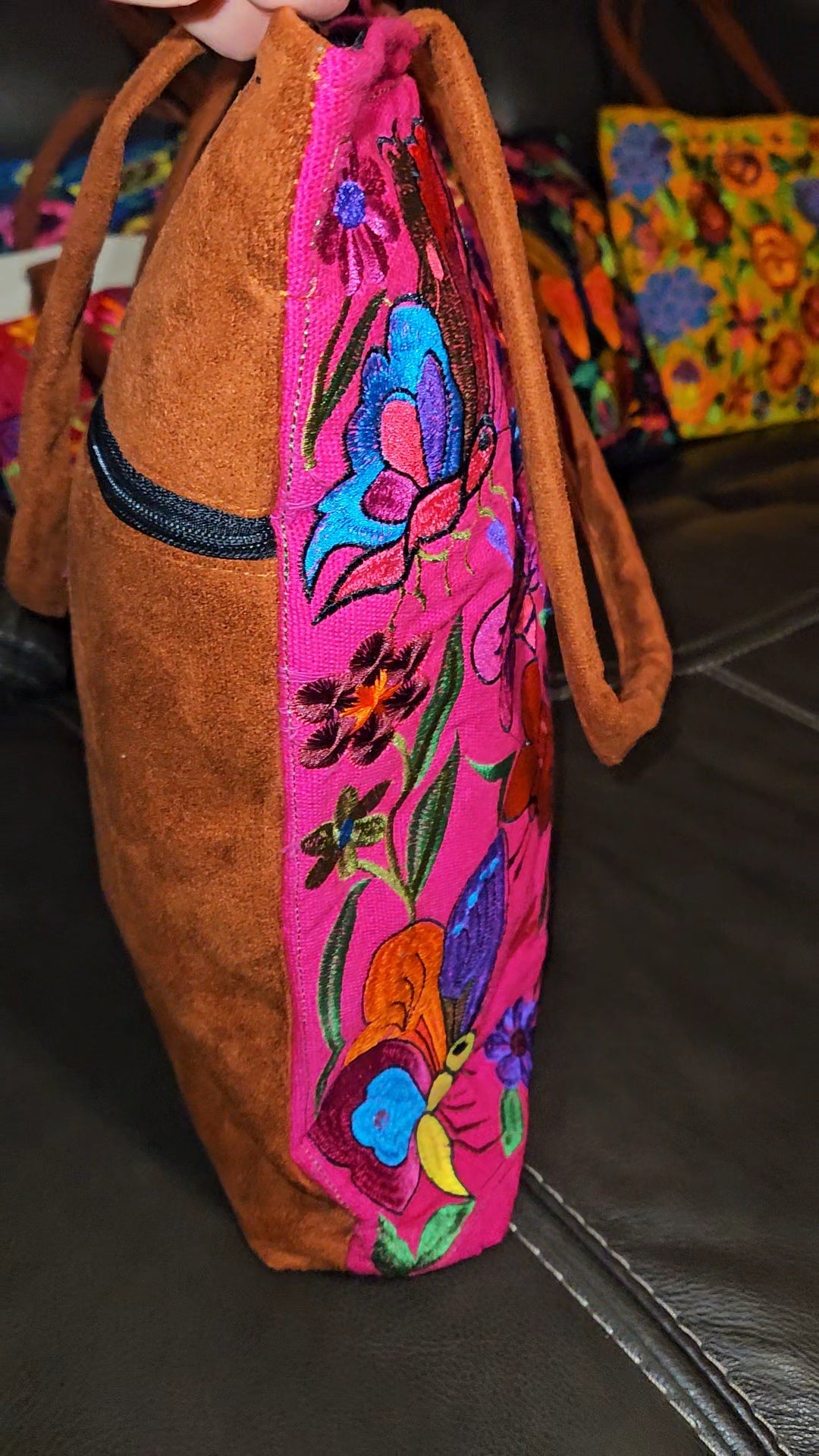 Large Embroidered Butterfly Tote Purse