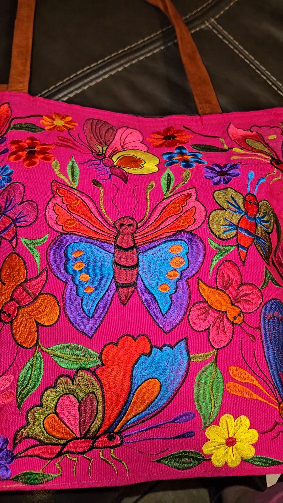 Large Embroidered Butterfly Tote Purse