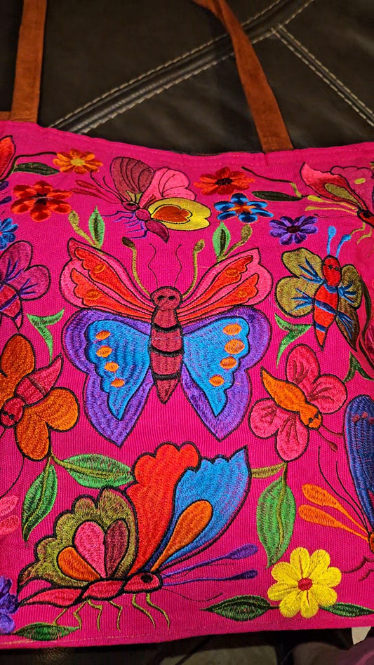 Large Embroidered Butterfly Tote Purse