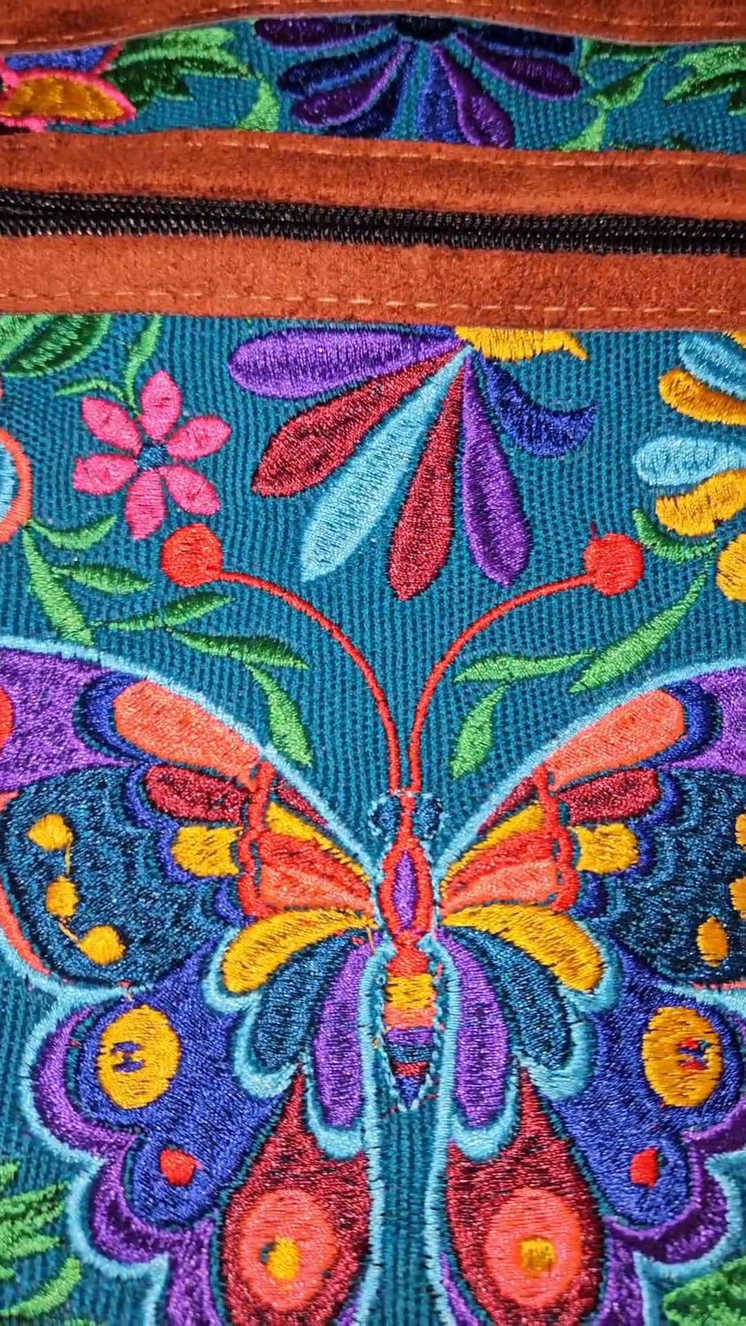 Embroidered Butterfly Leather Crossbody Purse