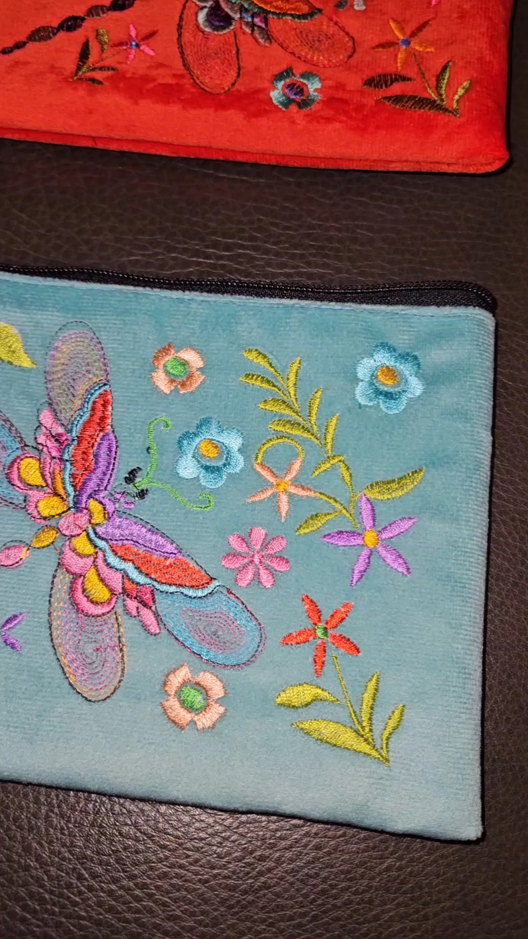 Large Embroidered Dragonfly Wristlet