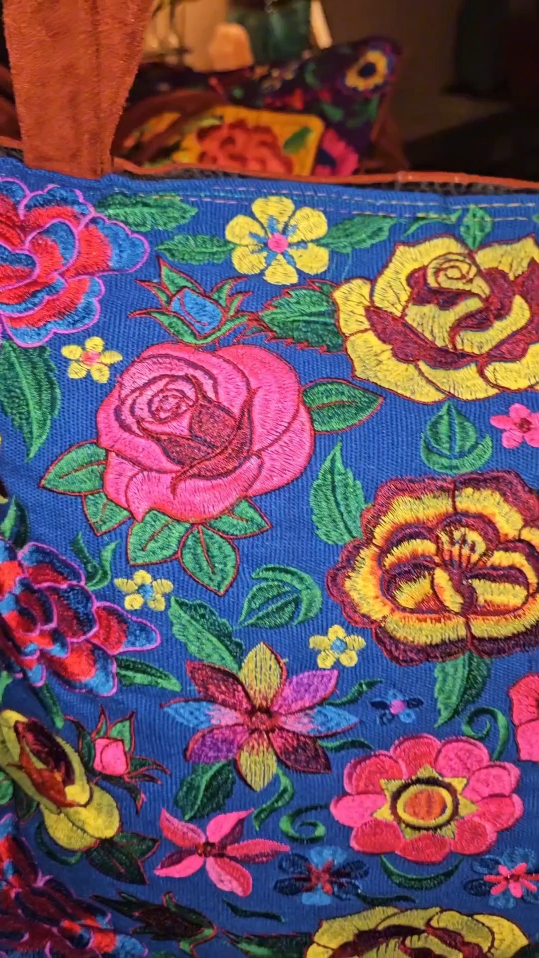 Large Embroidered Floral Tote Purse