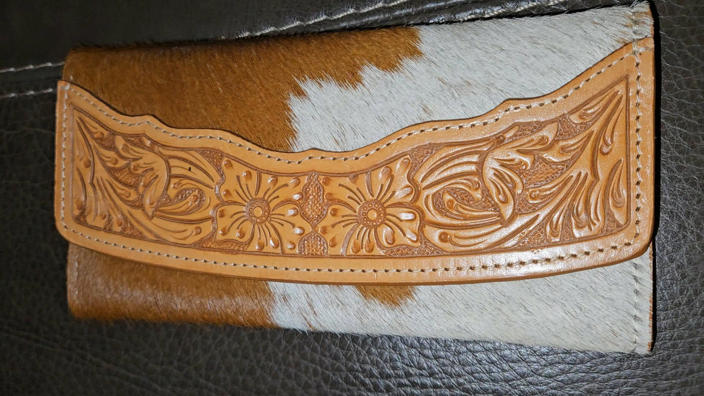 Tooled Leather Wallet Western Genuine Hand Tooled