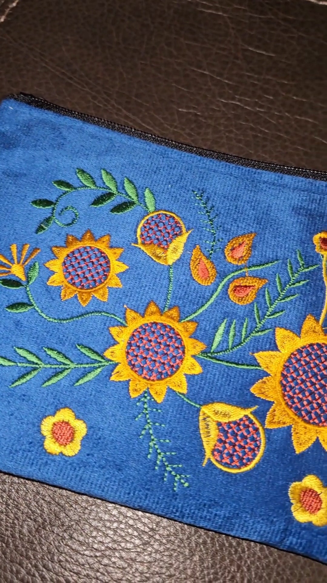Large Embroidered Sunflower Wristlet