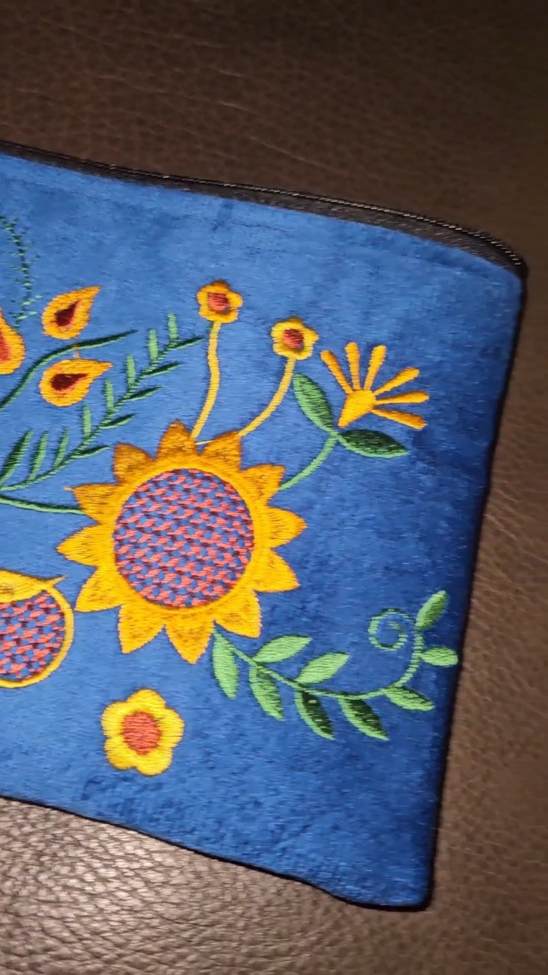 Large Embroidered Sunflower Wristlet