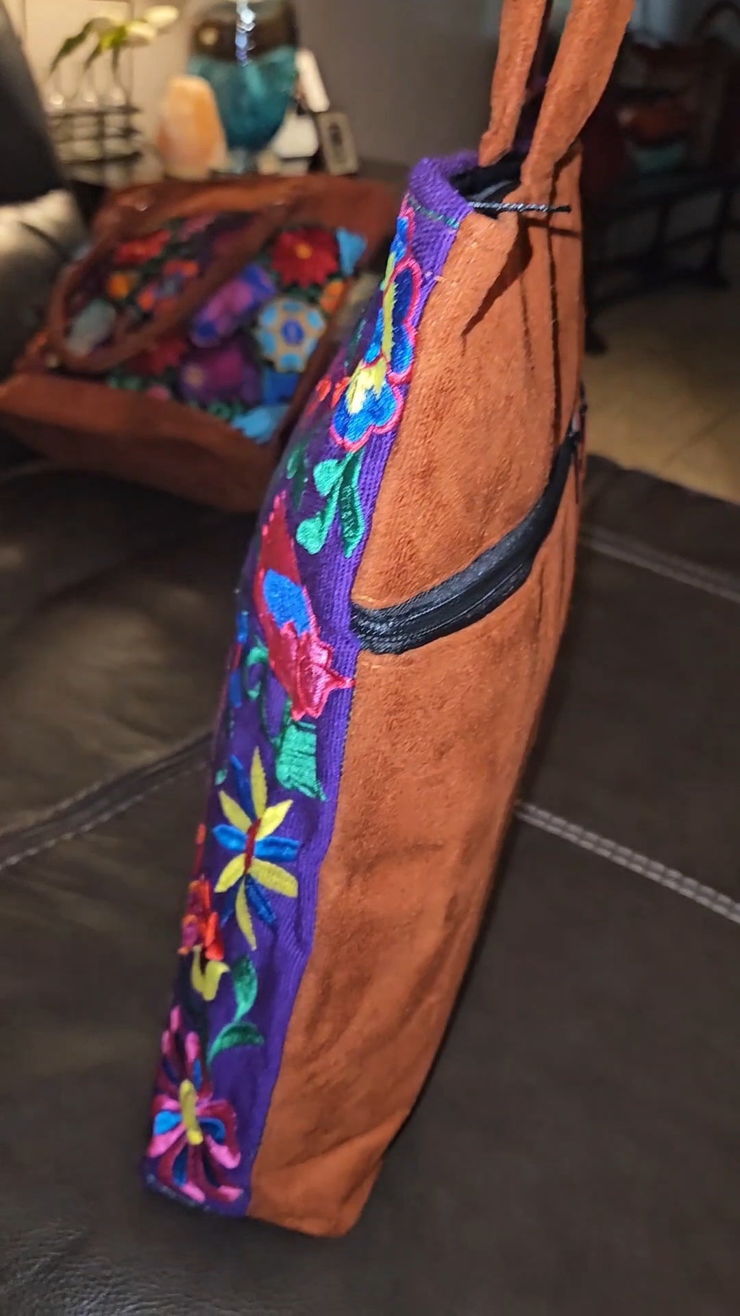 Large Embroidered Flamingo Tote Purse
