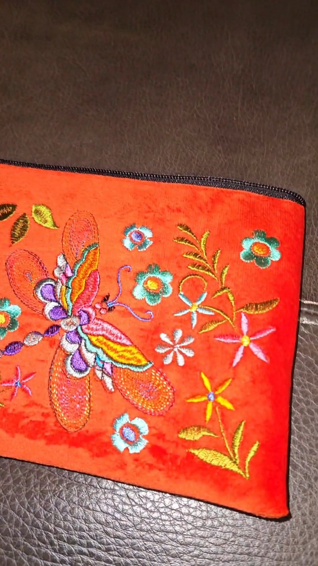 Large Embroidered Dragonfly Wristlet
