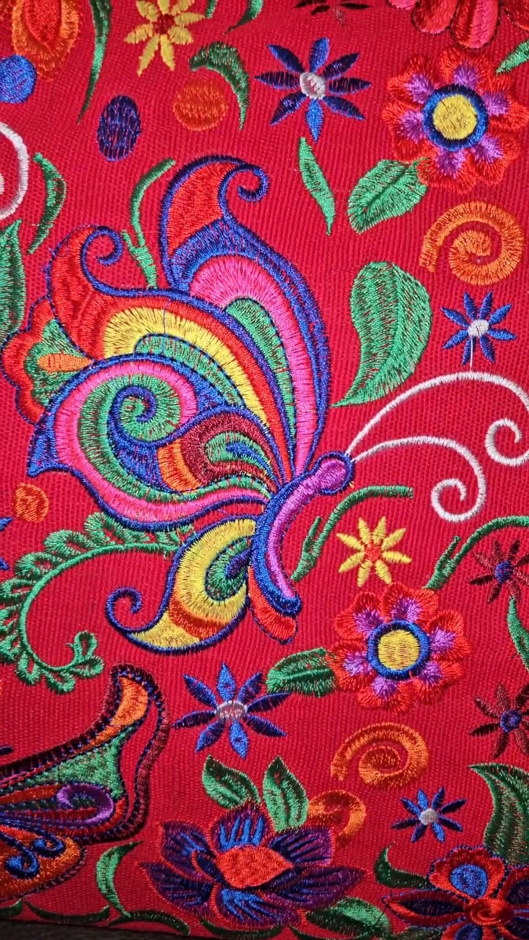 Large Embroidered Butterfly Tote Purse