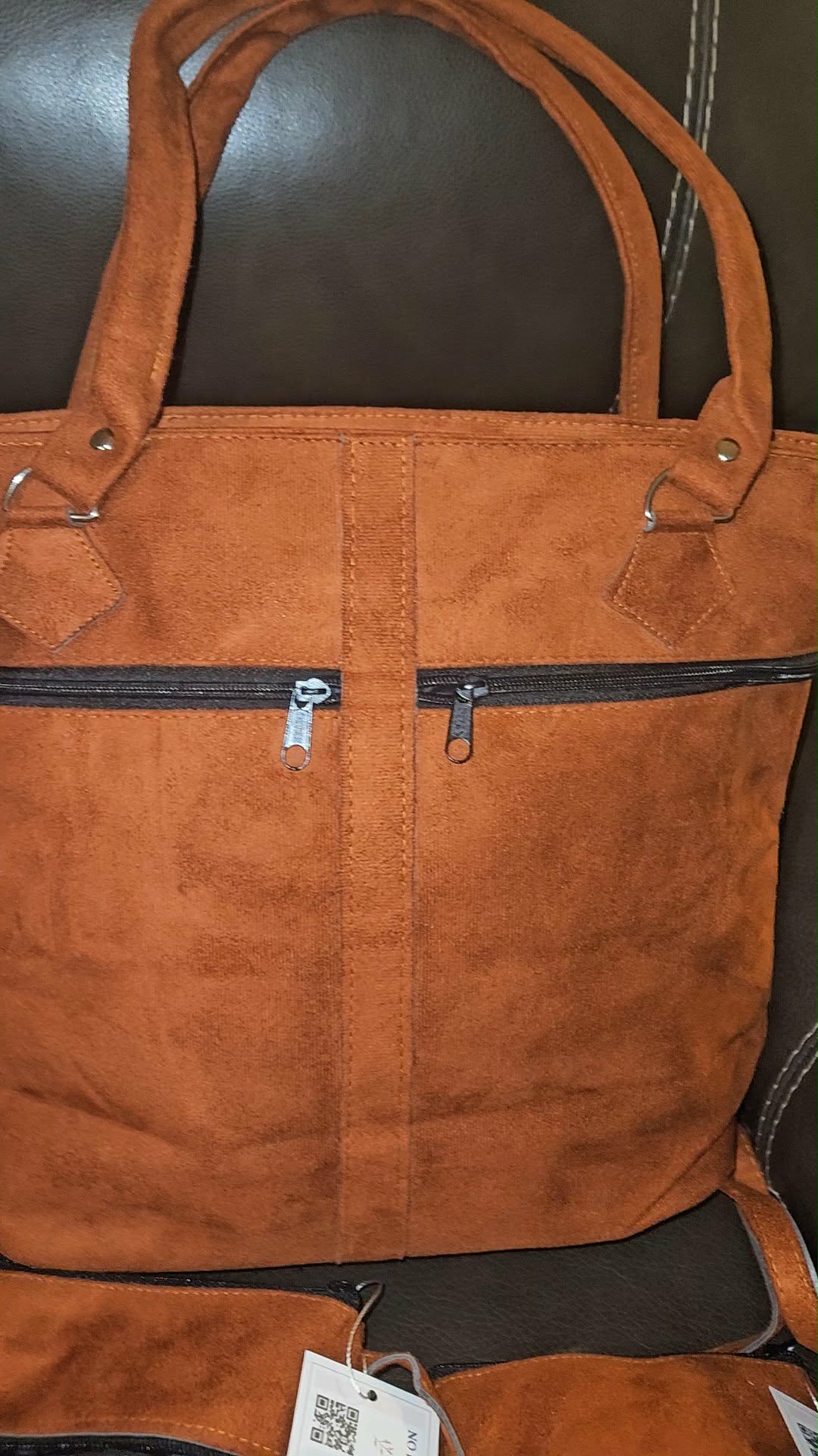 Embroidered Floral Pattern Vegan Suede Purse Tote Bag