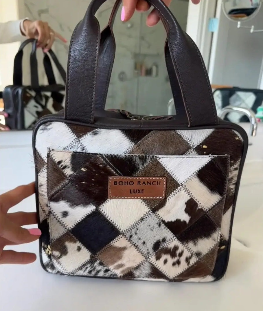 Boho Luxe Travel Hanging Bag Genuine Hairon Leather