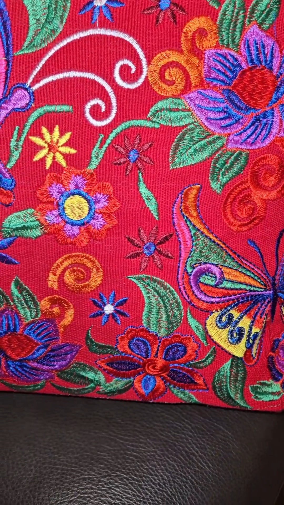 Large Embroidered Butterfly Tote Purse