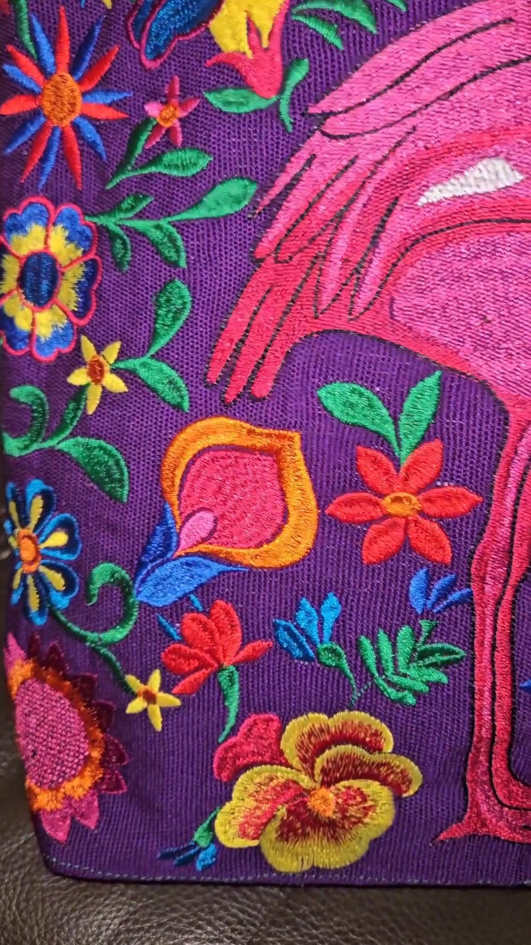 Large Embroidered Flamingo Tote Purse