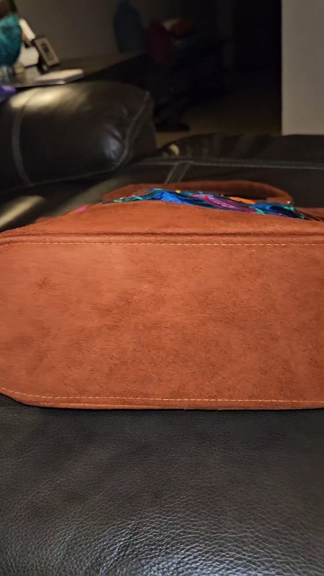 Handmade Embroidered Floral Suede Tote
