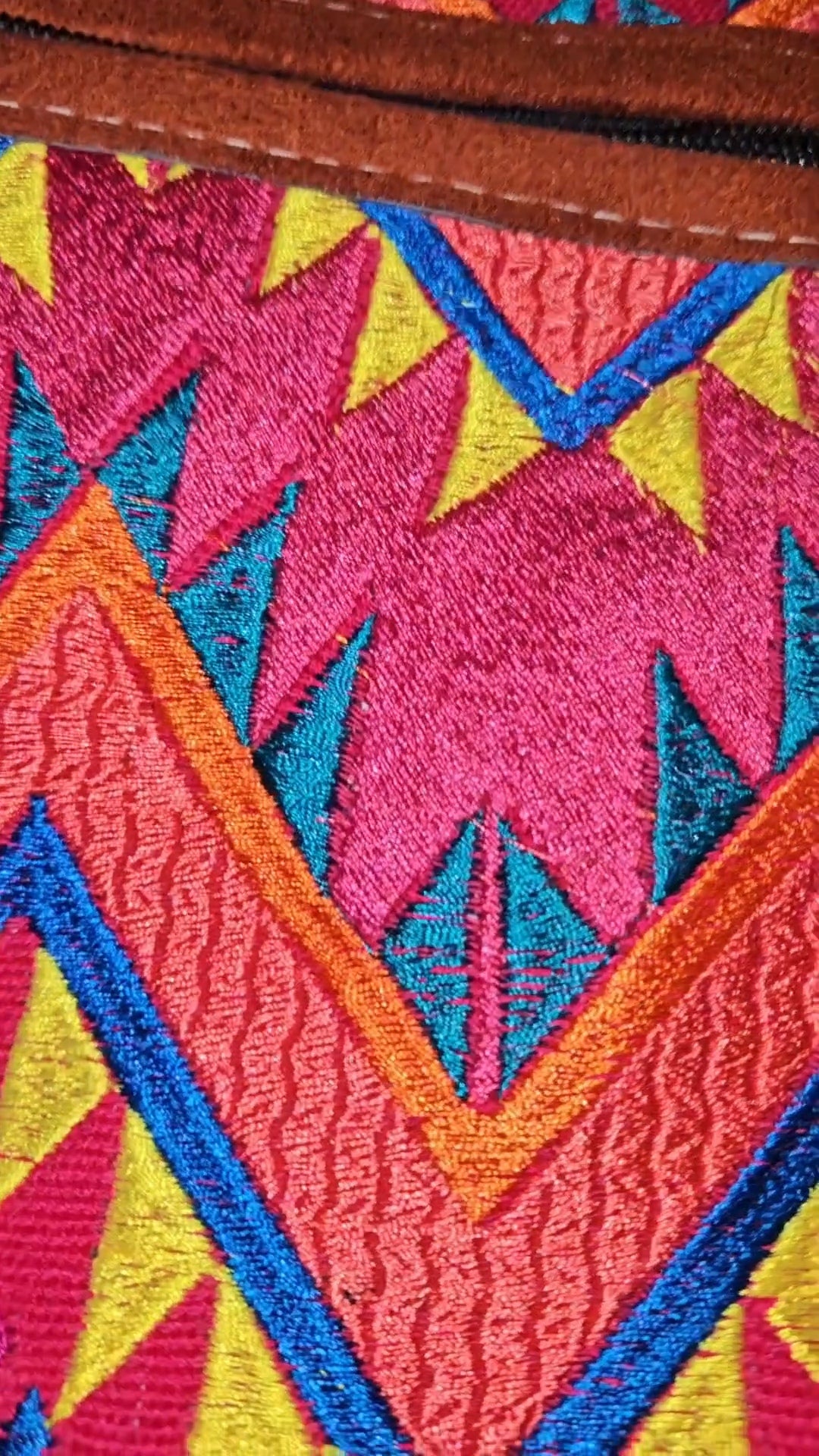 Embroidered Aztec Print Leather Crossbody Purse