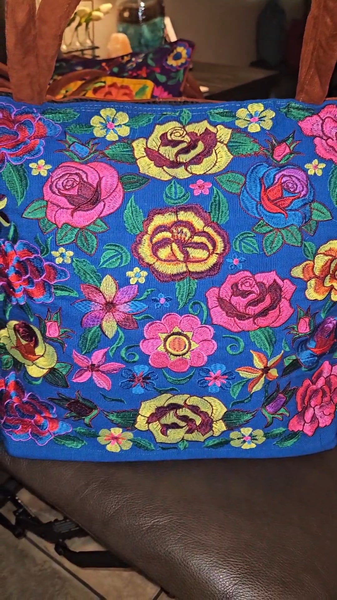 Large Embroidered Floral Tote Purse