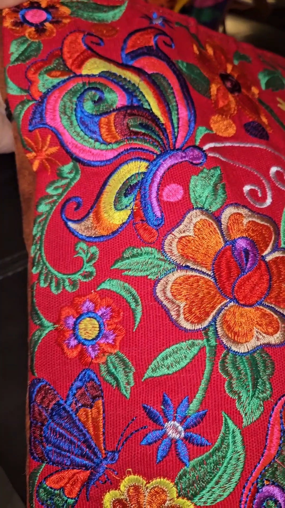 Large Embroidered Butterfly Tote Purse