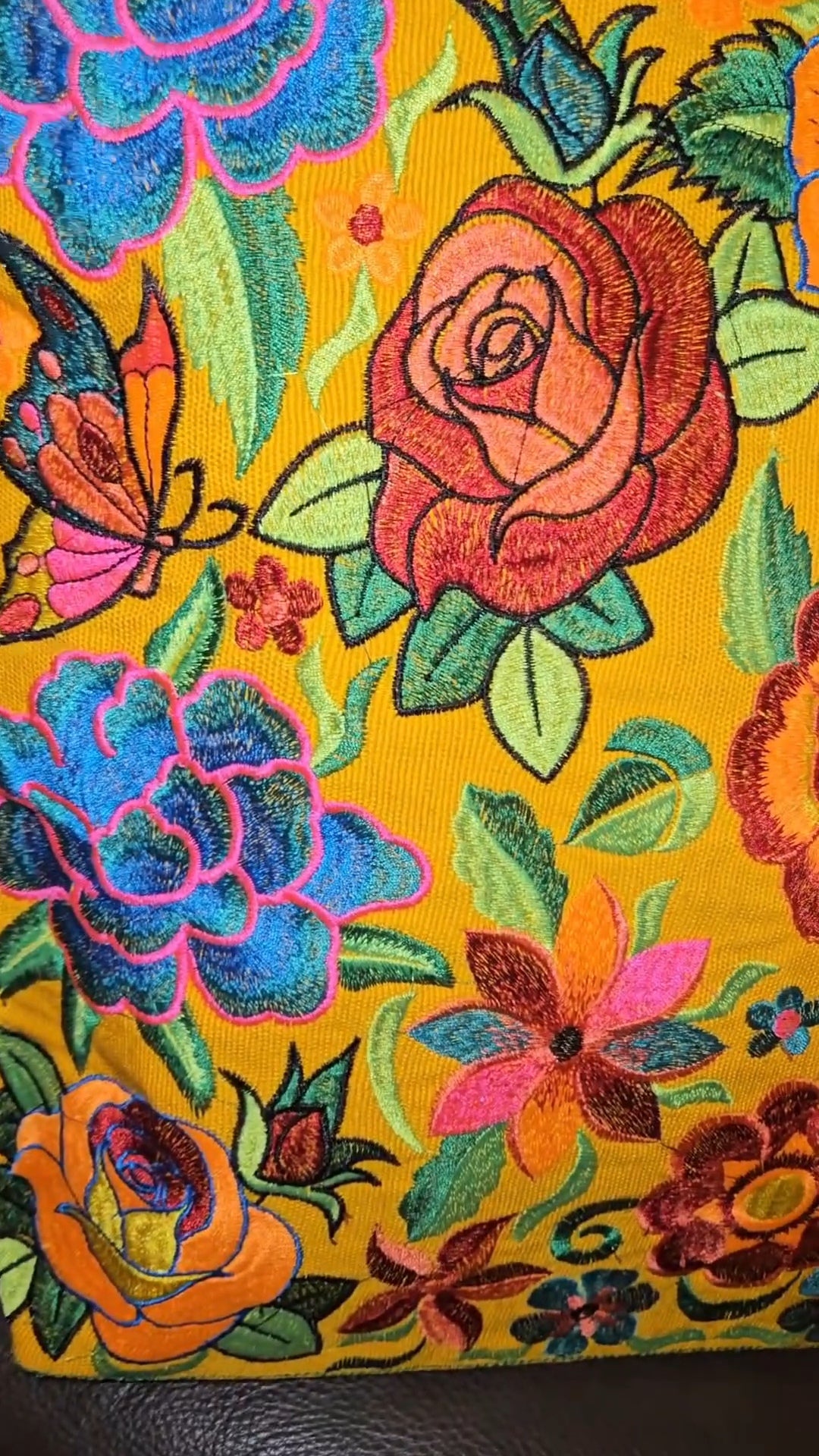 Large Embroidered Floral Tote Purse