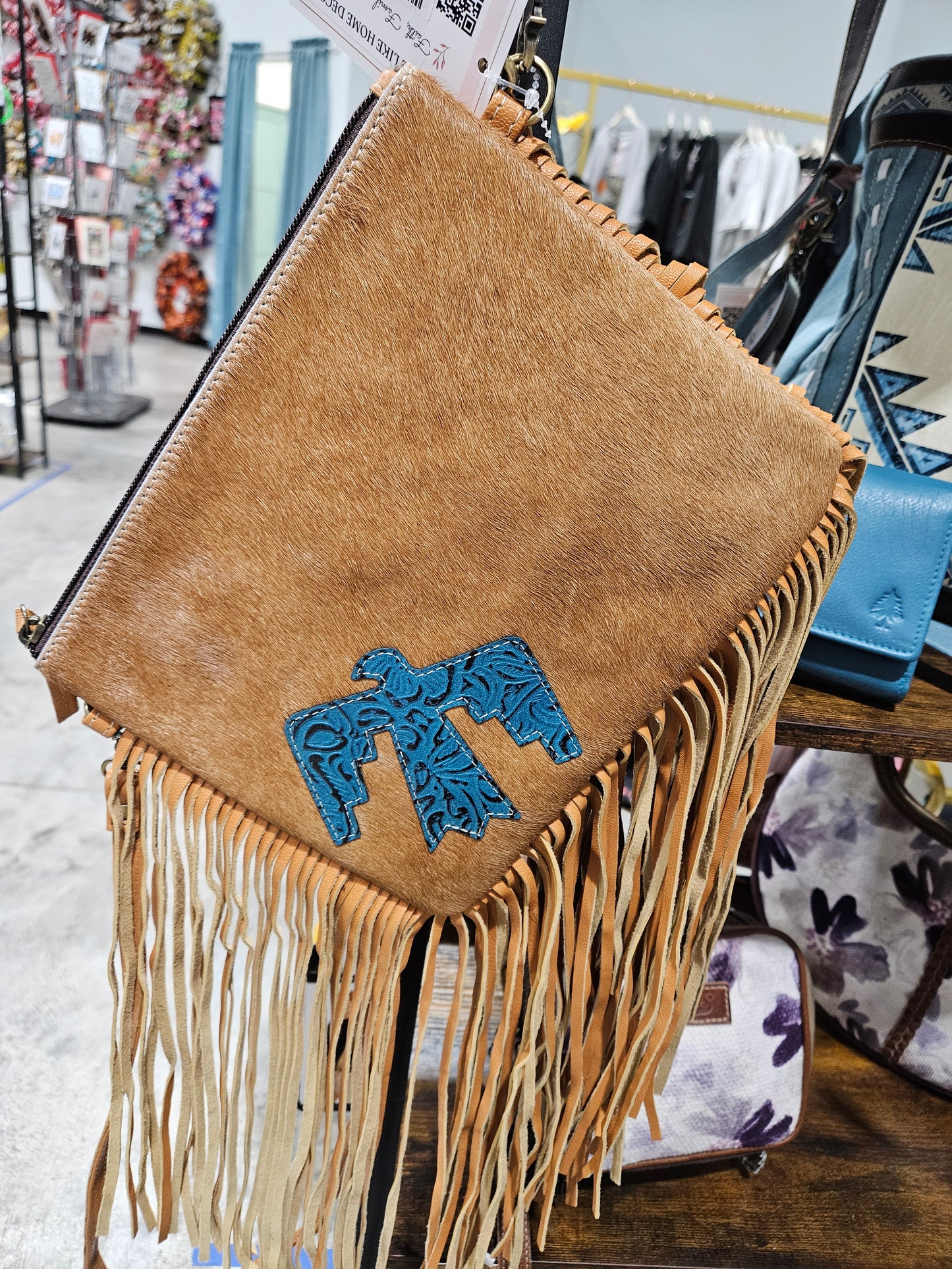 THUNDERBIRD COWHIDE CROSSBODY Tooled Leather Cowhide Clutch