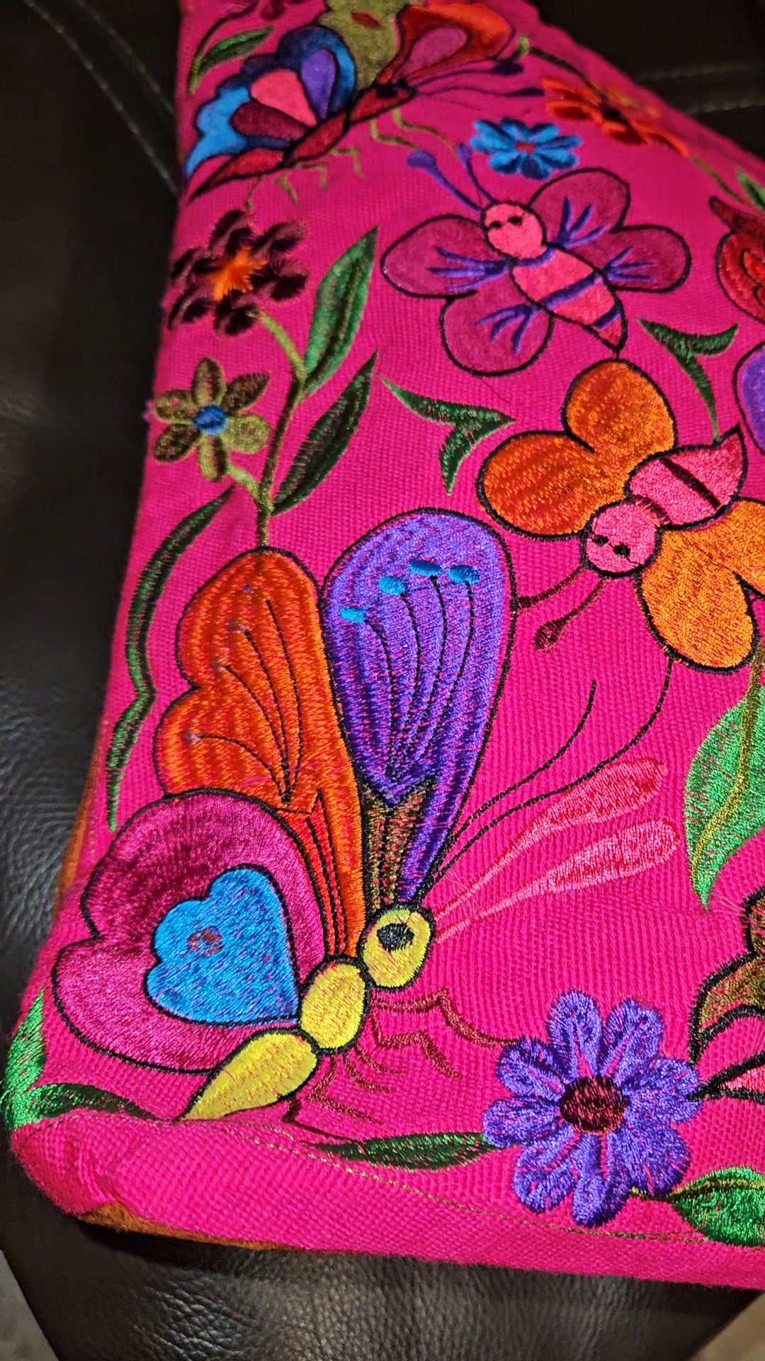 Large Embroidered Butterfly Tote Purse