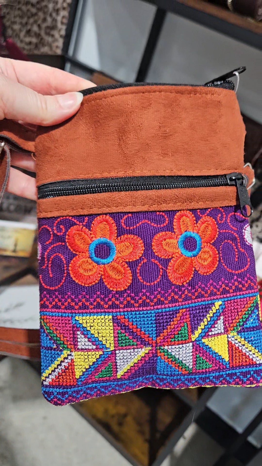 Small Embroidered Vegan Leather Purse