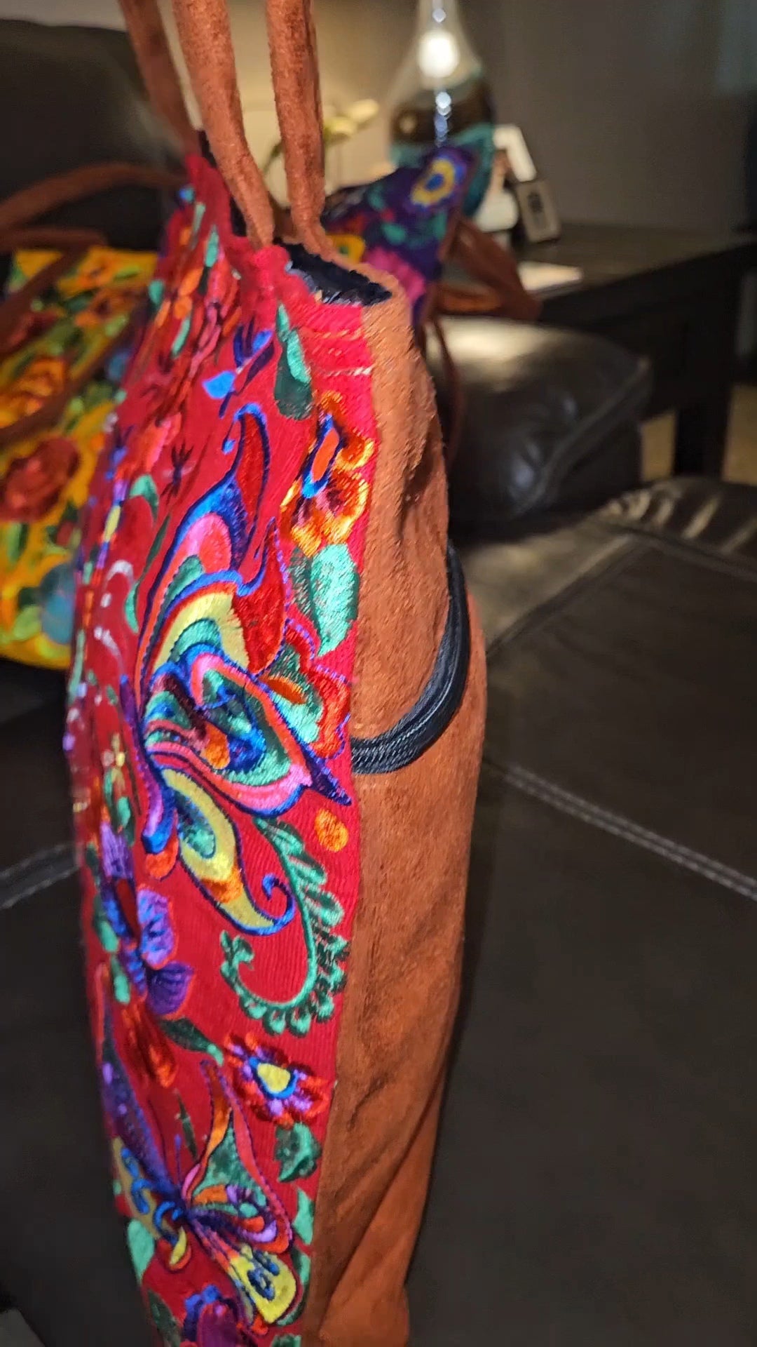 Large Embroidered Butterfly Tote Purse