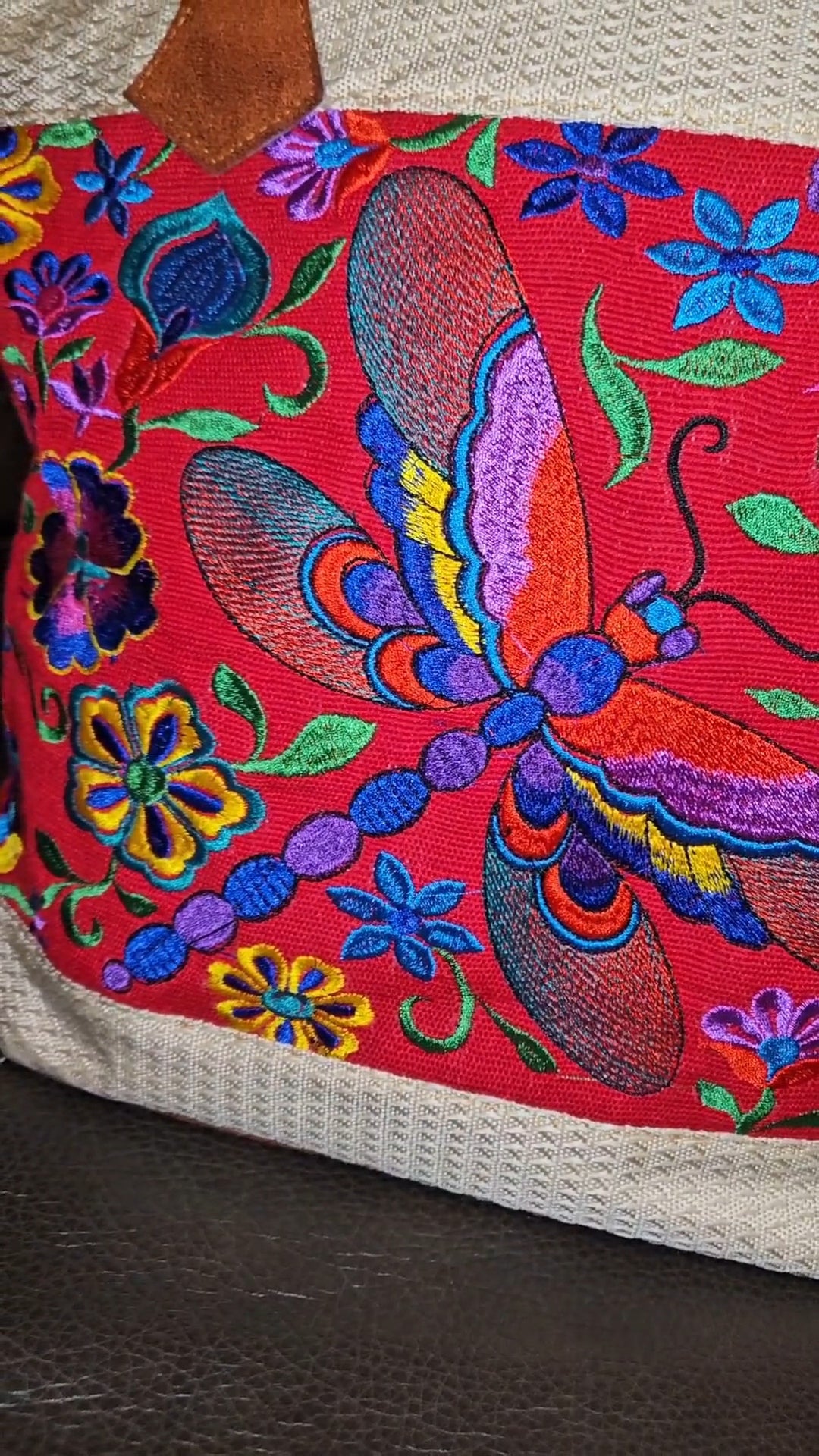 Embroidered Dragonfly Tote Purse
