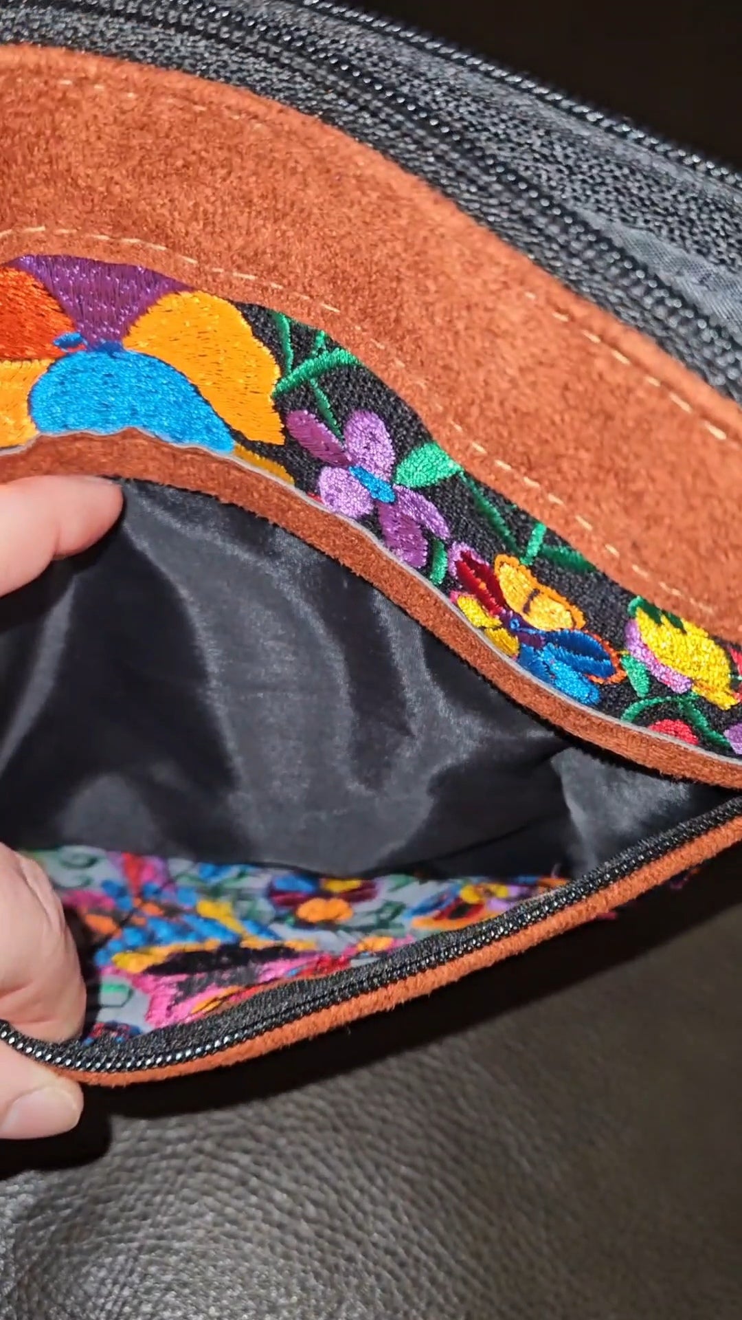 Embroidered Parrot Leather Crossbody Purse