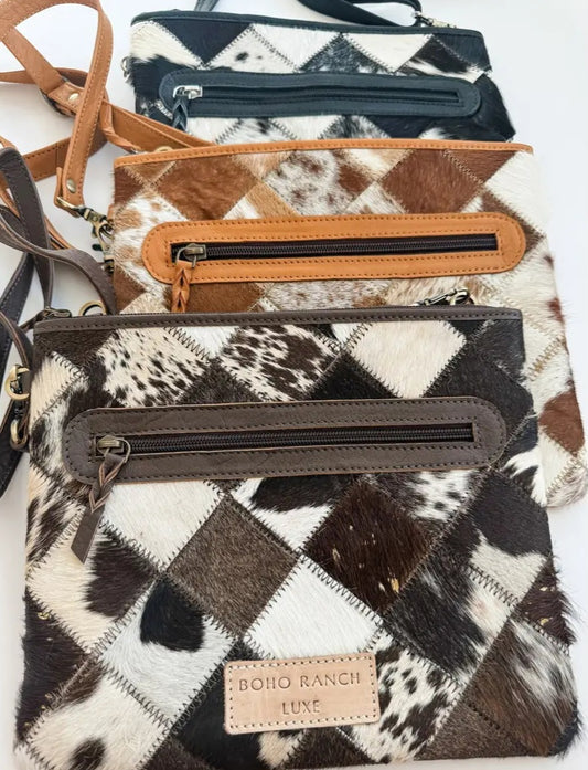 Boho Luxe Crossbody Leather Cowhide Wristlet