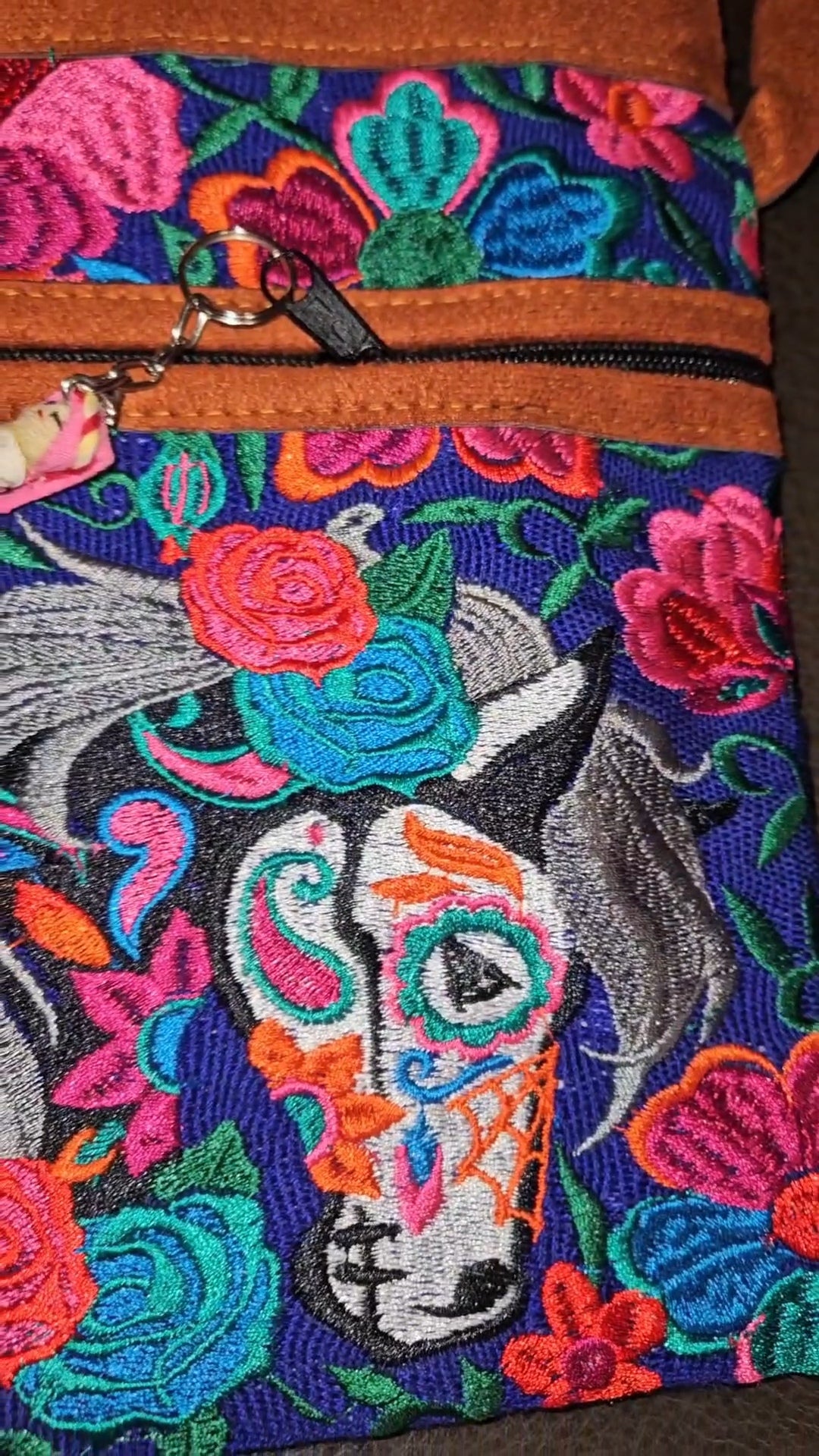 Embroidered Horse Leather Crossbody Purse